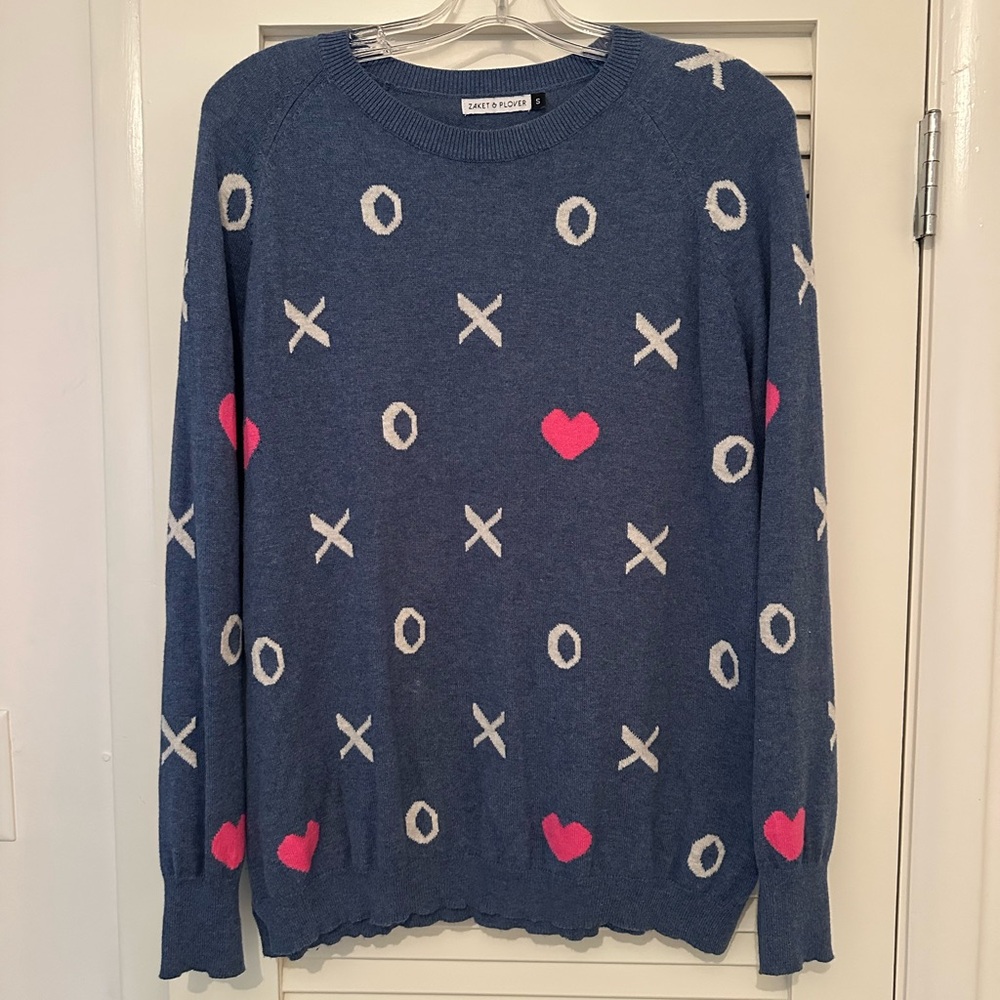 Charming Blue Sweater with Pink and White Accents